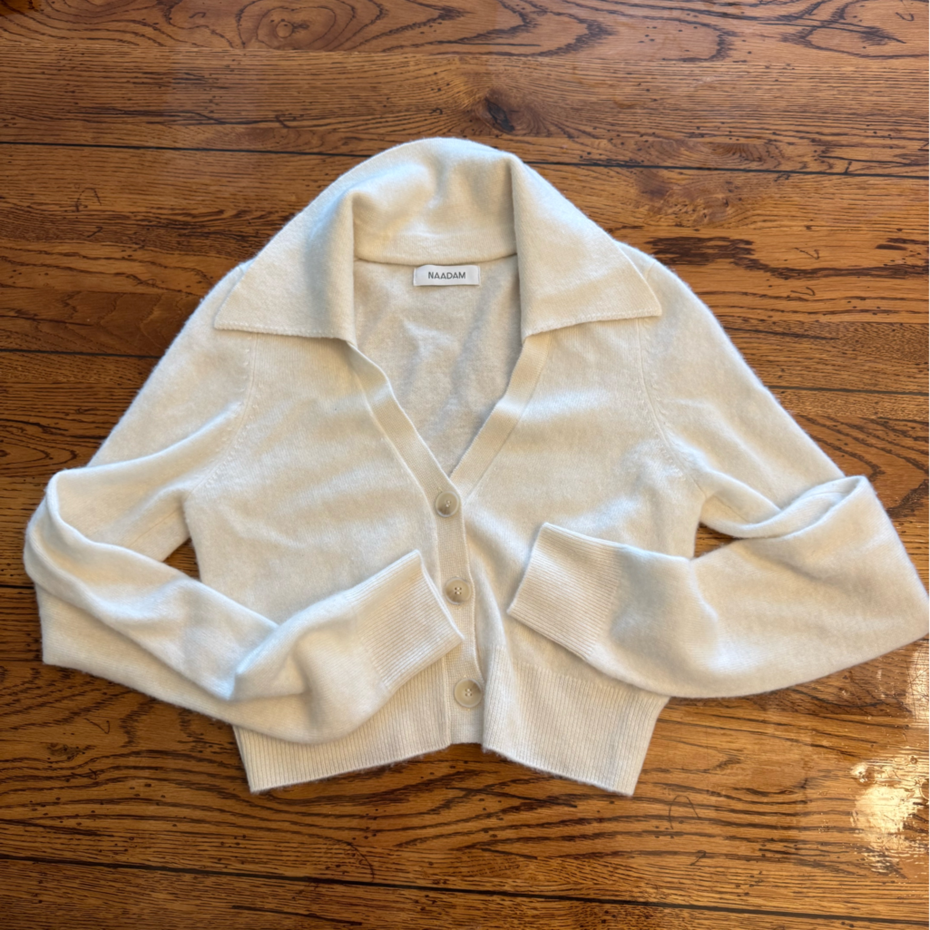 Naadam Cream Button-Up Women's Cropped Cardigan Size Xs
